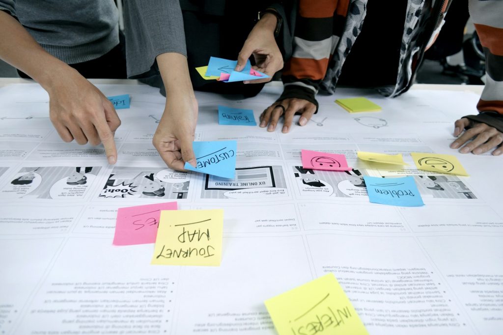 Team mapping the stages of a customer journey